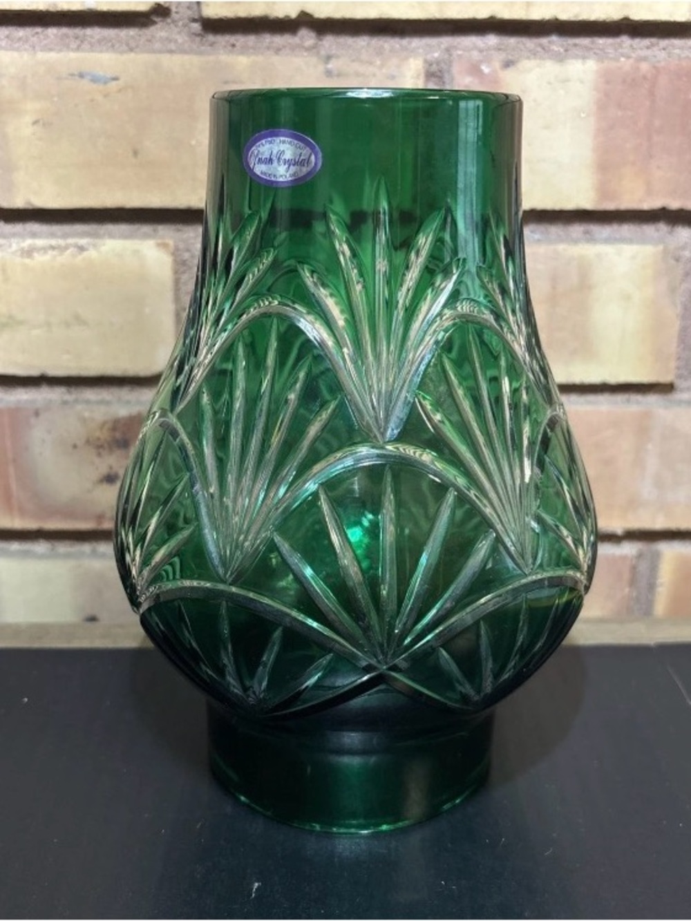 OFNAH POLAND CUT CRYSTAL  CHIMNEY LAMP SHADE Emerald Green